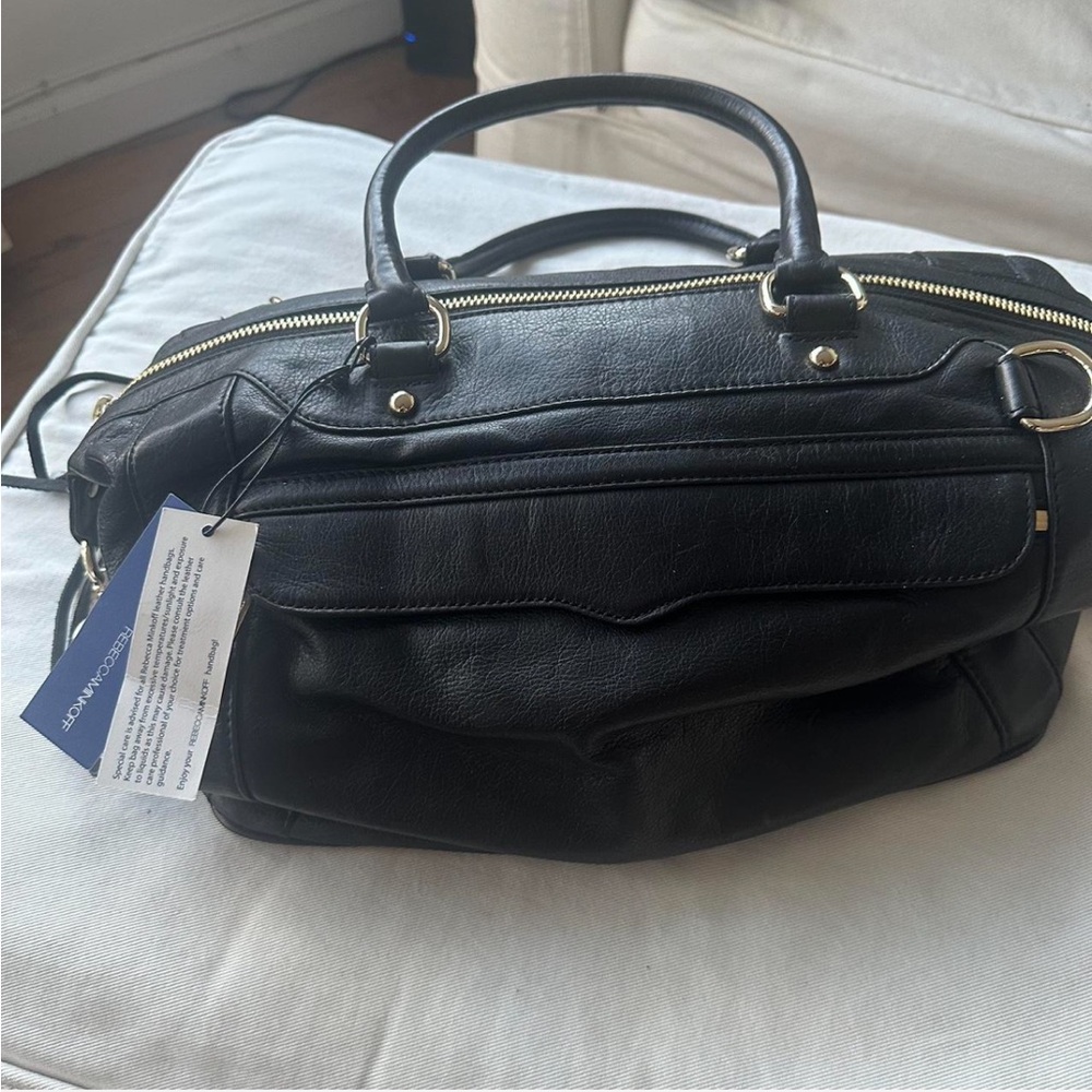 Rebecca Minkoff Black Leather Bowler Bag with Gold Detailing - NWT